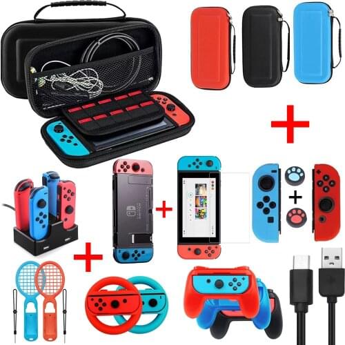 9 in 1 Nintend Switch Accessories Kit with Steer Wheel nintendoswitch Handle Grips Silicone Case for Nintendo Switch Joy-con