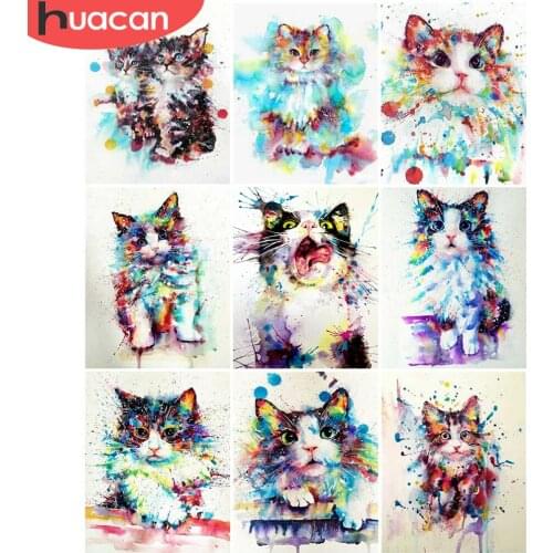 HUACAN DIY Frame Oil Painting By Numbers Cat On Canvas Wall Art Acrylic Picture By Numbers Animal Childrens Room Decor