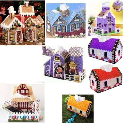 3d diy cross stitch kits wool fiber house shape take paper box pumping paper box