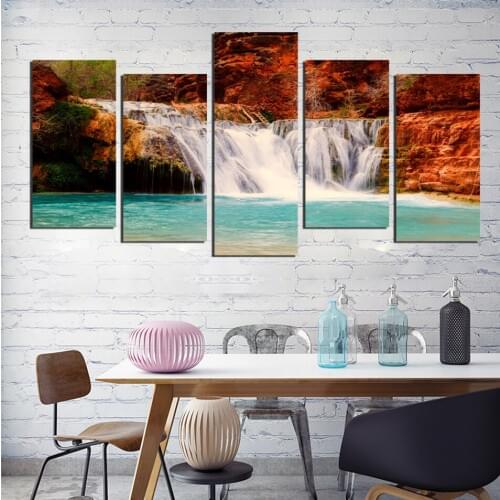 Wall art poster wall painting 5 beautiful waterfall art on the canvas of the modular picture home decoration painting FA631