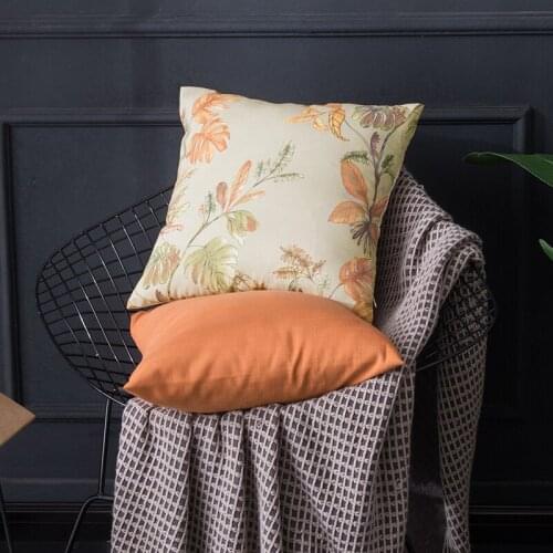45/60/70cm American floral cushion cover floral pillowcase cotton linen orange pillow case large pillow cover backrest