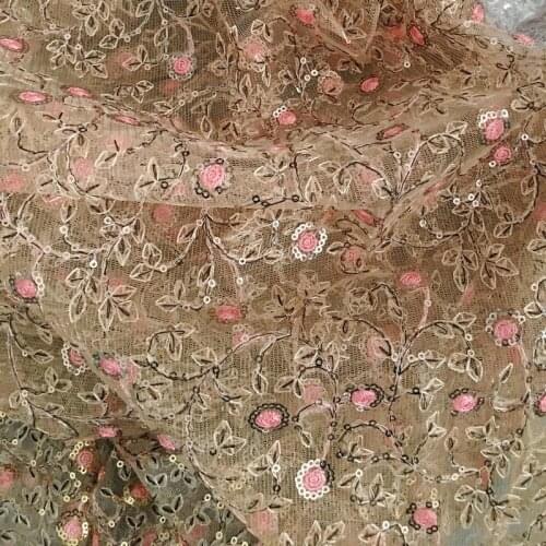 Small flower paillette embroidery lace fabrics for garment dress 120cm
