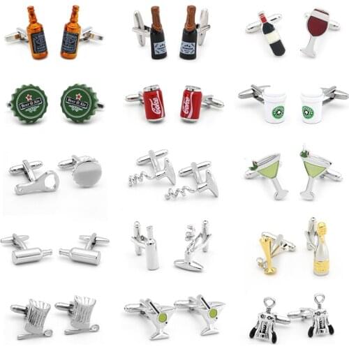 Novel And Interesting Wine Bottle Cup Series Cuffs Whisky Champagne Wine Bottle Coffee Cup Opener Design Shape Shirt Cufflinks