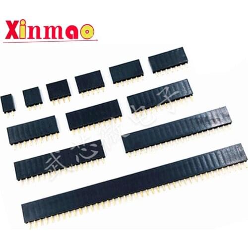 2.54mm Pitch Single Row Female 2~40P PCB socket Board Pin Header Connector Strip Pinheader 2/3/4/6/10/12/16/20/40Pin For