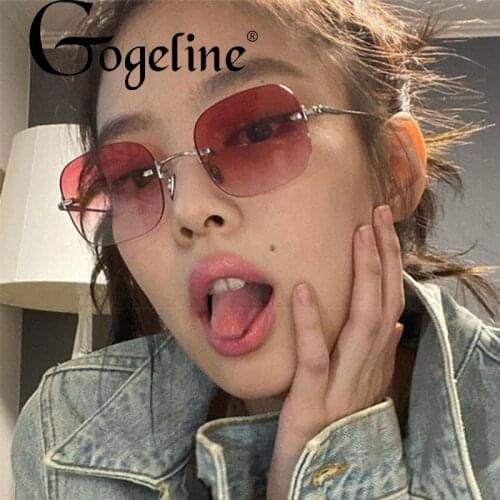 Rimless Sunglasses Women Men 2021 luxury brand Anti blue light glasses frame Metal Gradient UV400 lens