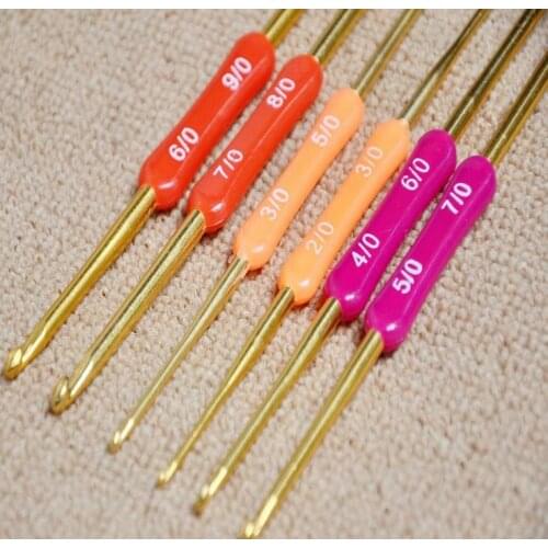 Wholesale 6 pc/set 50 set/lot PlasticHandle Doudlbe Head Aluminum Crochets Hook Needlework DIY Handicrafts NEEDLE-7104123