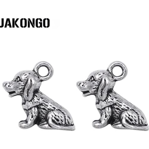 JAKONGO Antique Silver Plated Dog Charms Pendants for Necklace Bracelet Jewelry Making DIY Handmade Craft 13x13mm 10pcs/lot
