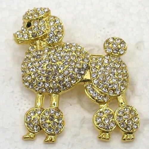 Clear Rhinestone Poodle dog Pin brooches C297 A2