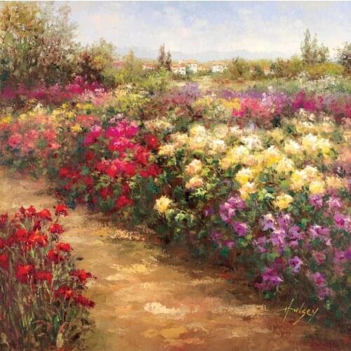 Hand painted Beautiful Bienfaisant flowers oil paintings garden modern artwork for bedroom living room wall decor