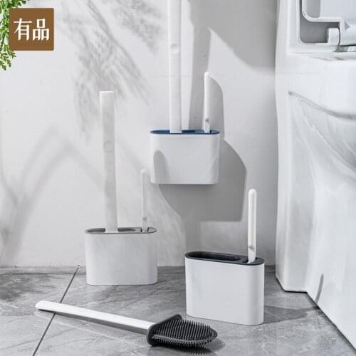 Youpin Toilet Brush Water Leak Proof with Base Silicone Wc Flat Head Flexible Soft Bristles Brush with Holder Set Tools