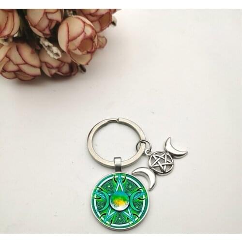 SONGDA-Fashion Purple March Goddess Punk Key Ring Pendant Pentagram Crescent Amulet Supernatural Amulet Jewelry Gift