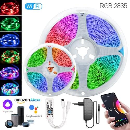 65.6 ft (20M) WIFI Smart Iuces RGB 2835 12V LED Strip EU Plug Waterproof Lamp Suitable For Room Festival Google Assistant Alexa