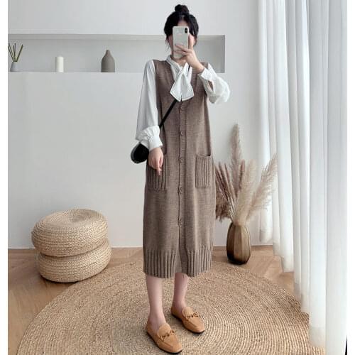 Loose Mid-Length Sweater Vest Autumn and Winter New Solid Color Commuter Knitting Dress Womens Long Wool Cardigan Jacket y475