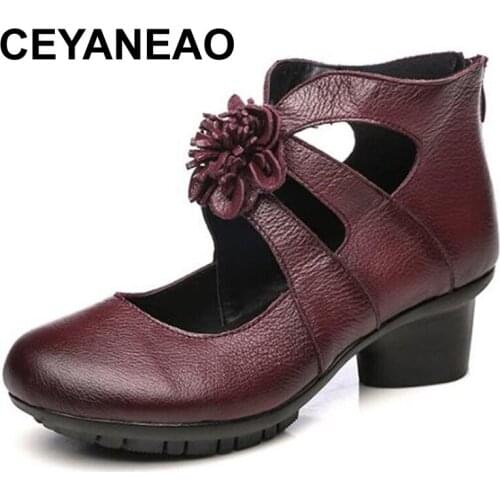 CEYANEAONew famous Spring Flowers Genuine Leather Shoes Elegant Fashion Shoes Woman High Heel Shoes Soft Comfort Rome WomenE1943