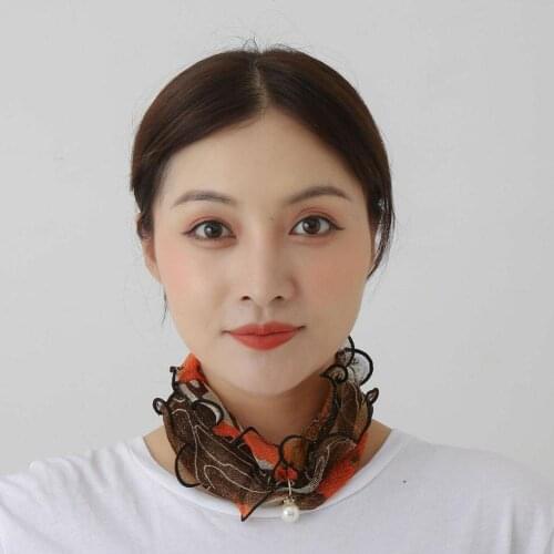 Pearl Ruffled Shiny Gold Silk Scarf Necklace Ladys Girl Kerchief Head Fashion Jewelry Scarves Neck Accessory Silk Scarfs H W3H1