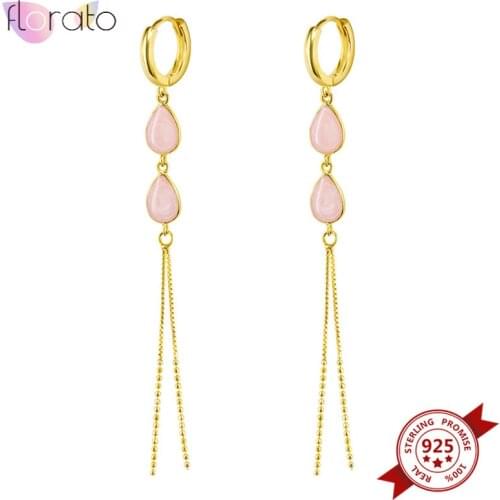 925 Sterling Silver Crystal Dangle Earrings Thread Tassel Drop Earrings for Women Waterdrop Korean Earrings Fashion Jewelry