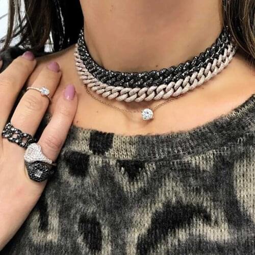 Black white cz cuban choker necklace for women black gold color hip hop ice high quality women cuban choker