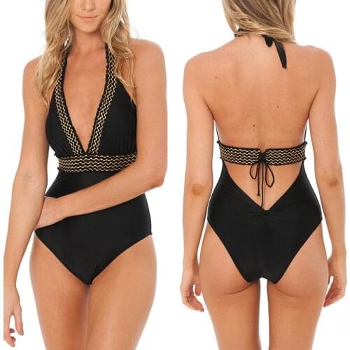 Bling Bling Golden Fringe One Piece Swimsuit Women V-Neck Push Up Swimwear Cut Out Monokini Backless Bodysuit Beach Bathing Suit
