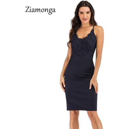Ziamonga 2019 Spring Lace Dress office Wear To Work OL Sheath Bodycon Bandage Midi Dress Sexy V-Neck Casual Party Vestidos