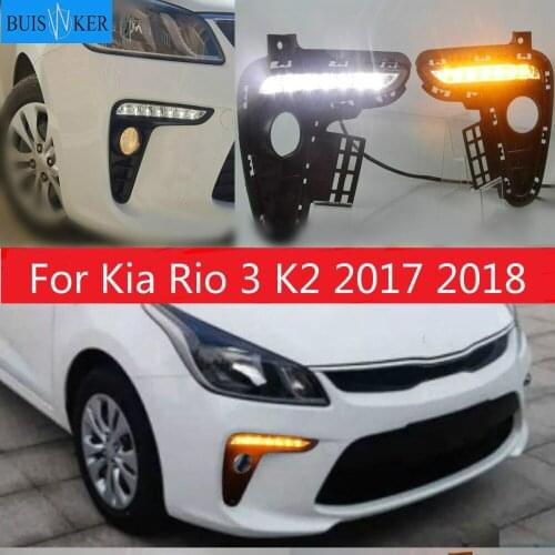 1Pair LED DRL 12V Car Front Bumper DRL Daytime Running Light Driving Fog Lamp Turn Signal Styling For Kia Rio 3 K2 2017 2018