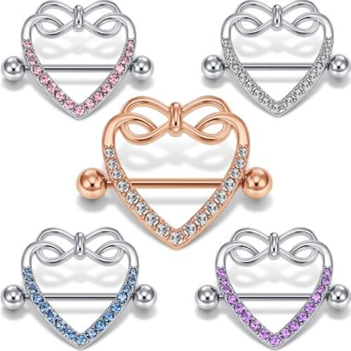 14G Stainless Steel Nipple Rings Piercing Body Jewelry Barbell CZ Heart Shape Rings Stainless Steel Nipple Rings