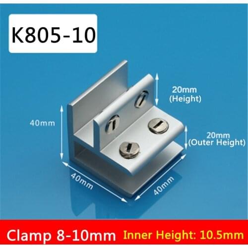 2pcs/lot K805-10 For 8 to 10mm glass board Double Sides 90 Degrees L Style Aluminum Glass Clamps Shelves Support Bracket Clips