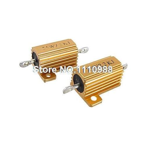 2 Pcs Gold Tone Aluminum Clad Resistors 25W 2.2K Ohm 5