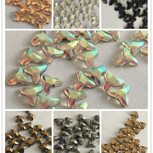 2018 High Quality Flat Back Hot Fix Rhinestones Fancy Clover Shape Iron On Rhinestones For Fabric garment DIY Decration 6x6