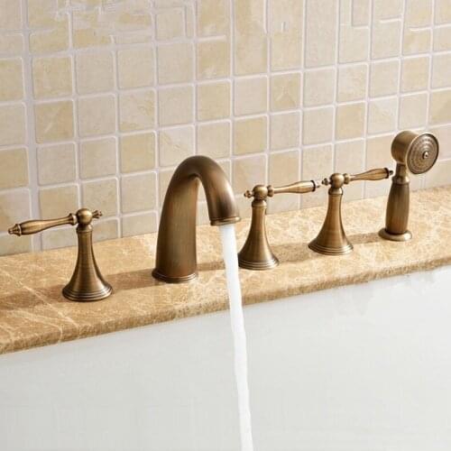2021 Wholesale New Promotion Product Water Saver Luxury Solid Classic Antique Brass Tub Filler 5 Hole Bath Shower Mixer Tap