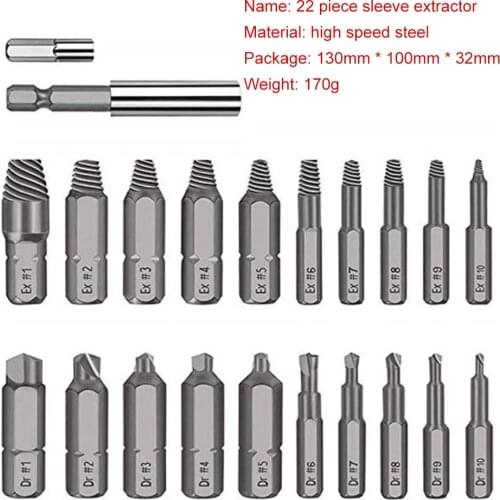 22Pcs Damaged Screw Extractor Drill Bits Purpose Tools HSS Broken Speed Out Easy out Bolt Stud Stripped Screw Remover Tool