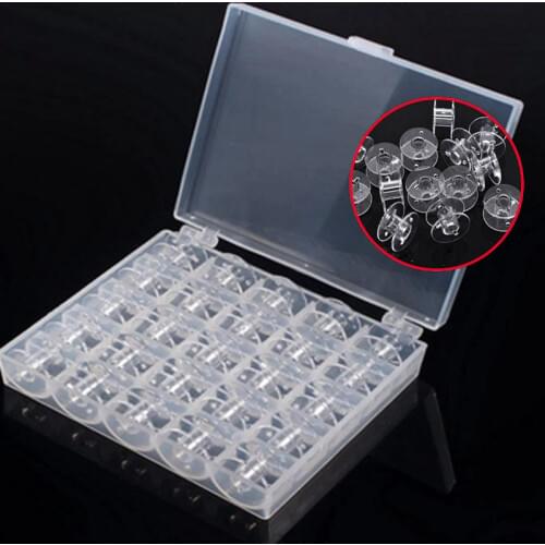 25Pcs Home Empty Bobbins Spools Clear Sewing Machine Case Stitch Machine Sewing Supplies Storage Box Sewing Tools Accessories
