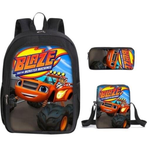 3pcs/set Cartoon Blaze and The Monster Machines Print Backpack for Boys Children School Bags Kids Fashion Travel Book Bag