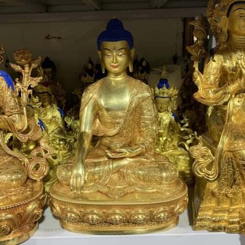 31CM large High grade gold gilding Tibet Guru Sakyamuni Buddha brass statue HOME family effective protection