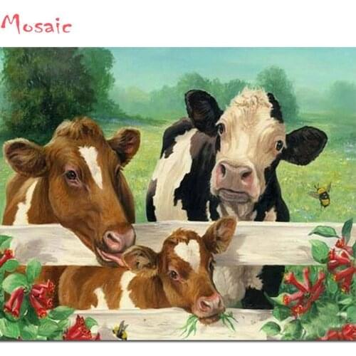 5d diy diamond painting cow full square sticker rhinestone 3d diamond mosaic cow farm icon home decoration diamond embroidery