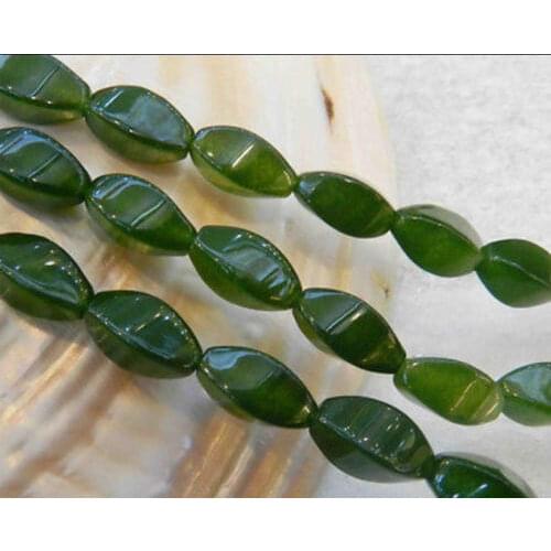Jewelry 00560 Wholesale 10 strand 8x16mm Natural Green Emerald Twisting Loose Beads 15"