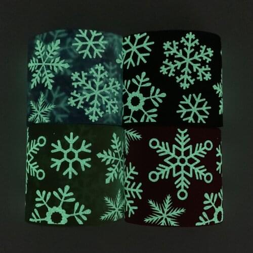 BOCA new arrival 3 inch (75mm) glow in the dark Christmas snowflower printed ribbon for celebrating Christmas