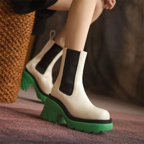 Short Boots Thick-soled Fashion Round Toe Single Boots High Heels Chelsea Smoke Pipe Boots Gingham Square Heel Ankle Boots Women