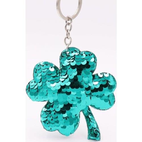 Green Leaf Keychain Fashion Creative Beautiful Sequins Four Leaf Clover Lucky Key Chain Jewelry Gifts For Women Bag Accessories