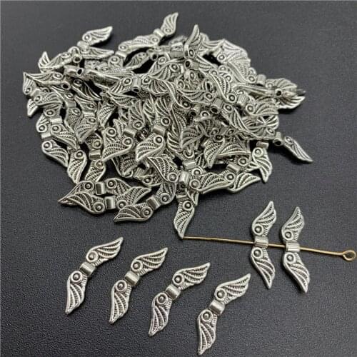25pcs 24x4mm Alloy Beads Cap Ancient Silver Charms Wing Shape Pendant Charms For Jewelry Making DIY Accessories