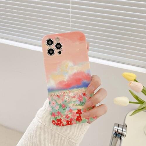 Retro Sweet Sunset glow summer Flowers Painting Phone Case For iPhone 11 12 Pro Max Xs Max XR Xs 7 8 Plus 7Plus case Cute Cover
