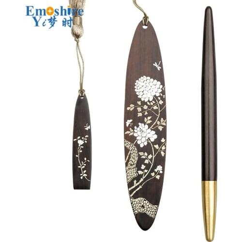Wooden Bookmark Ballpoint Pen Bookmarks USB Flash Drive Set Gift Ebony Chinese Style Roller Ball Pen Creative Gift Souvenir P570