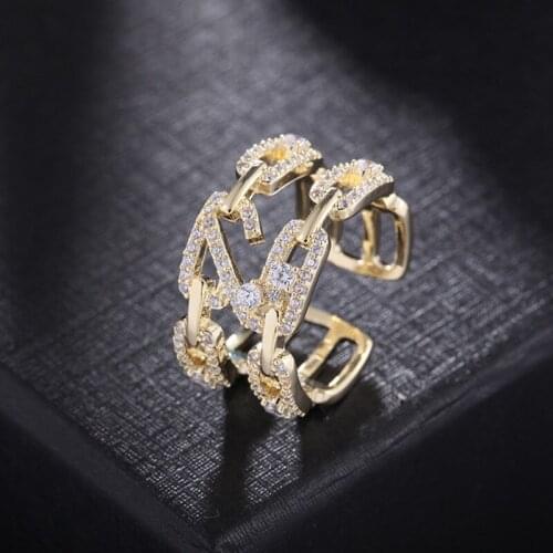 Design Statement Letter Rings 18K Gold-Plated Cubic Zirconia Ring Women Fashion Wedding Rings Luxury Jewelry