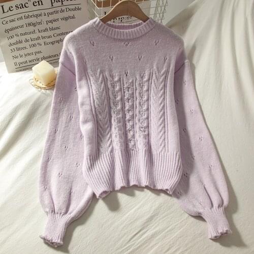 Korean Chic Elegant Sweet Women Pullovers Vintage Long Sleeve Female Sweaters 2020 New Autumn O Neck Sueter Mujer