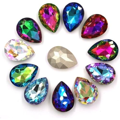 HFOUR Jewelry Making 10*14mm/13*18mm Teardrop Shape Pointback Glass Crystal Ab Rhinestones Glue On Garment/Bags/Shoes