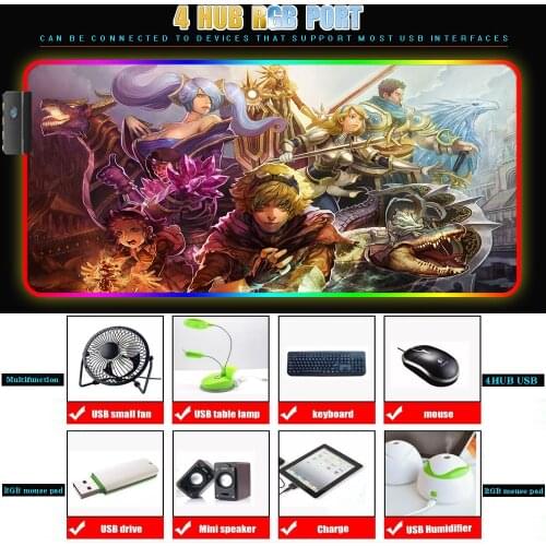 RGB with 4HUB USB Gaming Mouse Pad Oversized Mouse Pad LED Backlit Carpet Office Protection Keyboard Table Mat League of Legends