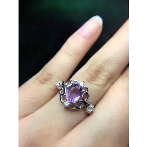 Natural amethyst gem Ring Natural gemstone ring 925 sterling silver personality Chic hollow women girl party gift fine Jewelry
