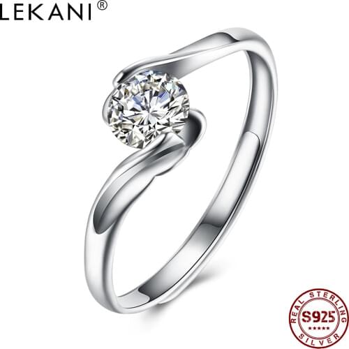 LEKANI 925 Sterling Silver Rings For Women Adjustable Inlaid 5A Cubic Zirconia CZ Ring Wedding Anniversary Gift Fine Jewelry