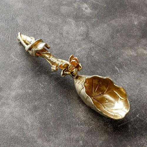 Lotus-Shaped Pure Copper Tea Spoon Tea Tea Pot Tea Shovel Copper Tea Ceremony Utensil Nuts Spoon Shovel Spoon Scoop Spice