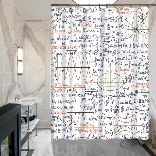 Miracille Funny Chemical Mathematical Formula Printed Bathroom Waterproof Polyester Shower Curtains 12 Hooks Home Decoration