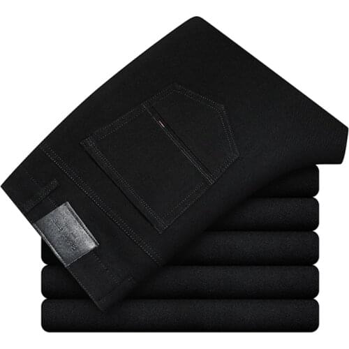 MenS Autumn Soft And Comfortable Jeans Classic Straight Loose Winter Black Denim Trousers Male Business Casual Slim Brand Pants